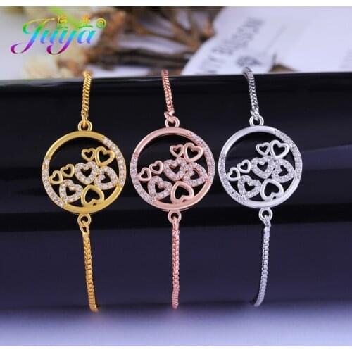Wedding Jewelry Bracelets Micro Pave Zircon Handmade Heart Bracelets For Women Girls Adjustable Slide Chain Bracelets