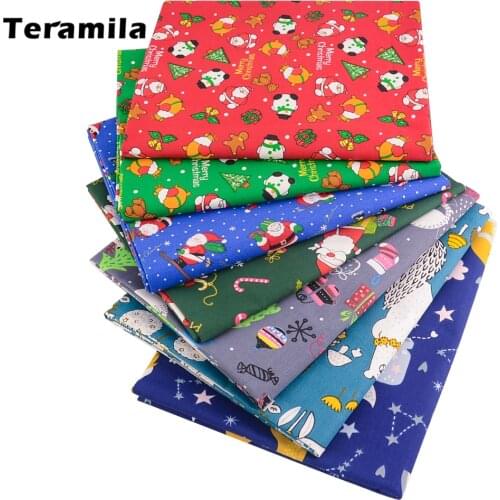 Teramila Santa Claus Christmas Tree Printed 100% Cotton Cloth Sewing Fabrics Needlework Patchwork Quilt per meter Home textile