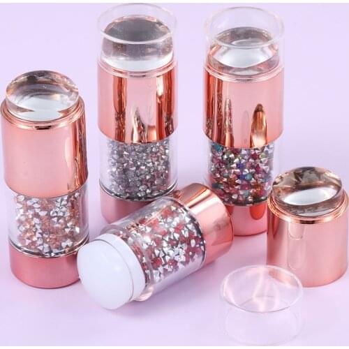 Stamp Image Stencil Tools Nail Template Tool with Cap Crystal Handle Silicone Stamper Nail Stamping Plate Double Head