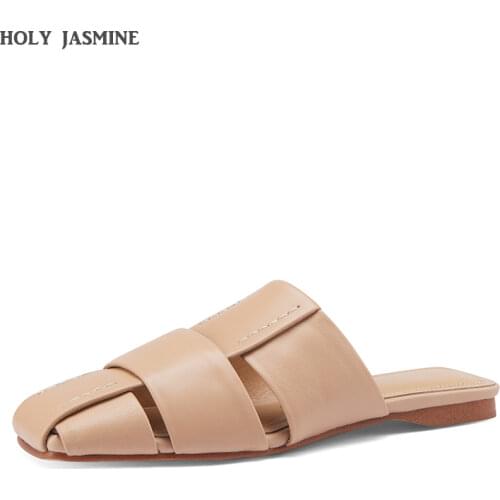 2021 New Muller Shoes Slippers Women Slip on Slides Fashion Brand Square Toe Leather Flat Sandals Female Outdoor Casual Slippers