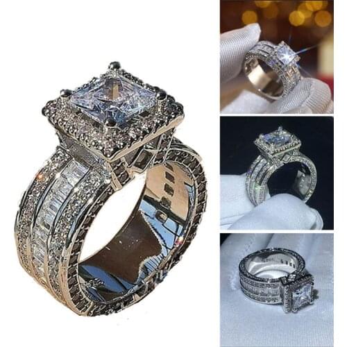 Gorgeous Women 925 Silver Wedding Rhinestone Rings Princess Cut White Sapphire TT@88