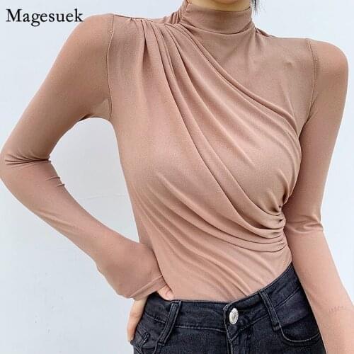 Spring New Long Sleeve Womens Shirt Pleated Casual Mesh Slim Office Ladies Tops Korean Style Fashion Women Blouse Clothes 12696