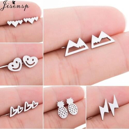 Vintage Punk Lightning Bolt Earrings Women Trendy Love Heart Mountain Earing Cute Smiling Face Studs Piercing Pendientes Hombre