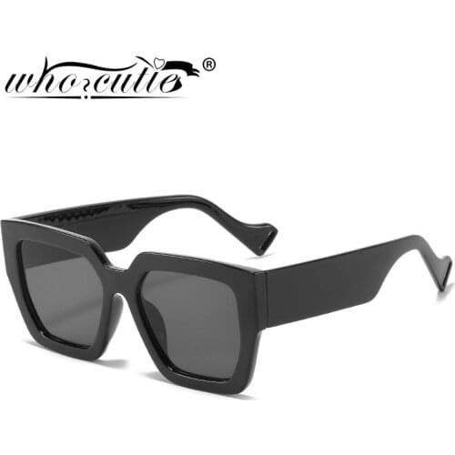 WHO CUTIE 2021 Vintage Oversized Square Frame Sunglasses Women Fashion Thick Shades Eyewear Rectangular Sun Glasses Oculos UV400