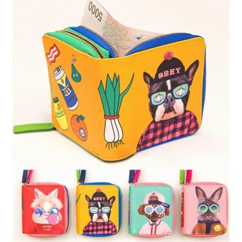 Rabbit Teddy Pattern Printed Funny Interesting Mini Wallets Double-deck Women Girls Short Purses Young Lady