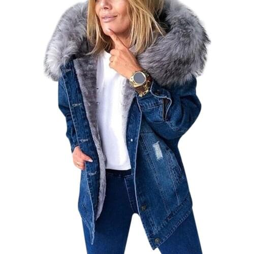 2020 Women Winter Denim Jackets Coat Fashion Plush Collar Warm Retro Fleece Lined Coat Women Chaquetas De Mezclilla Para Mujer