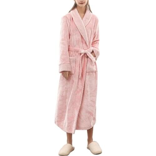 Women Men Winter Soft Solid Color Thick Warm Long Bath Robe Home Gown Sleepwear