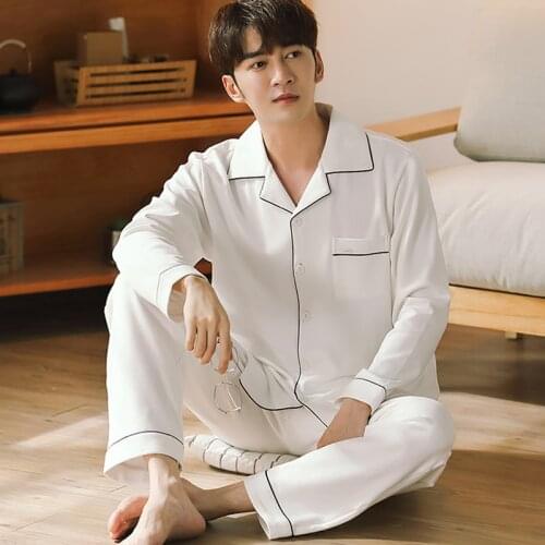 Winter 100% Cotton Pajamas for Men Sleepwear Lounge Pyjama Homme White Pijamas Hombre Invierno Cotton PJ Set Home Clothes