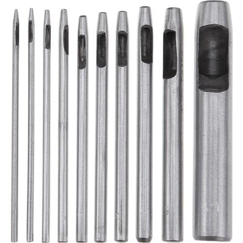 10pcs DIY Leather Belt Hole Puncher Hollow Drilling Punching Tools Leather craft Puncher Set Leather Tool