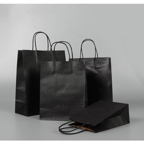 10pcs/lot High Quality Kraft Paper Bag With Handles Elegant Black Packaging Bags For Wedding Birthday Party Jewelry Paper Bags