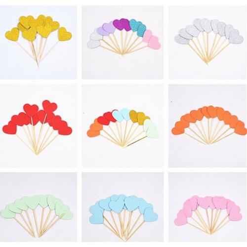 10pcs Mini Heart Star Cupcake Toppers Birthday Cake Topper Decorating Picks Kids Wedding Party Decorations Baby Shower Favors
