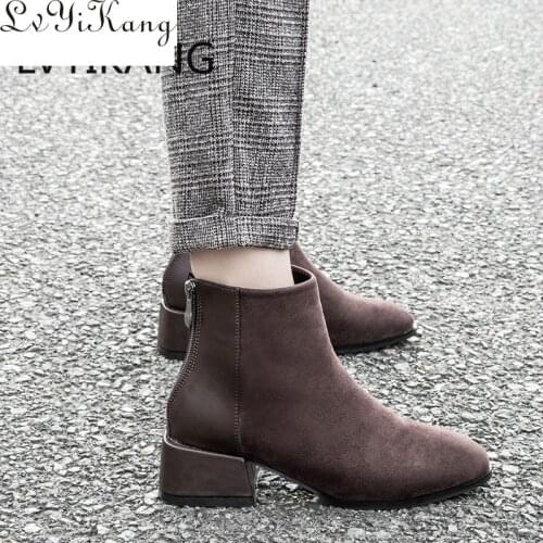 2019 Vintage Boots Women Buckle PU Shoes Women Short Boots Square Heels Fashion Pointed Toe Ankle All Match Cheisea Botas Mujer