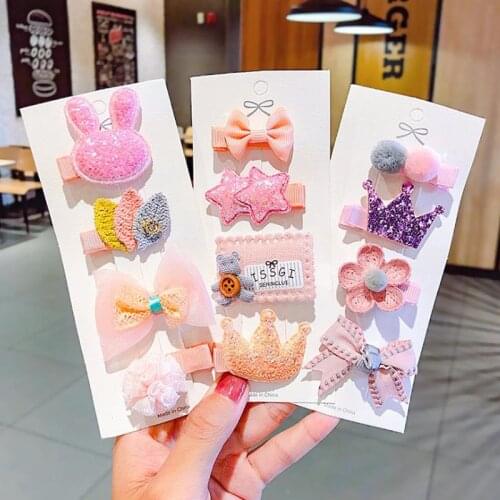 3-4Pcs/Set NEW Children Headwear Pink Bowknot Flower Hair Clip Girl Crown Lace Rabbit Princess Hairpin Hair Accessories For Kids