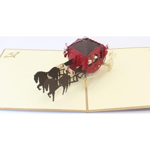 3D Handmade Carving Retro Horse Carriage Paper Invitation Greeting Cards PostCard Valentines Day Wedding Anniversary Girl Gift