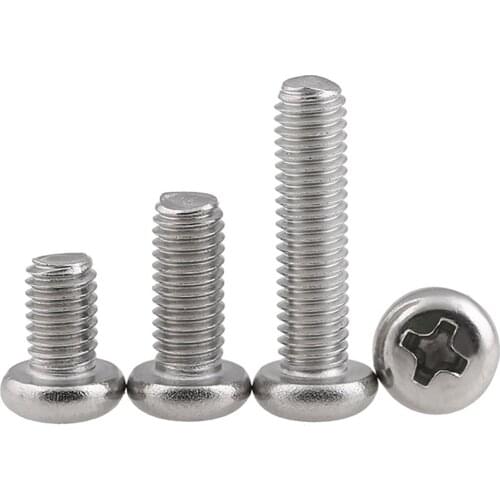 5-50pcs M2 M2.5 M3 M3.5 M4 M5 M6 M8 M10 A2 304 Stainless Steel Cross Phillips Round Pan Head Screws Bolts Length 3-100mm