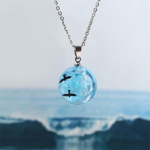 505551 hanzhishang new blue sky white cloud flying bird Necklace creative simple clavicle chain