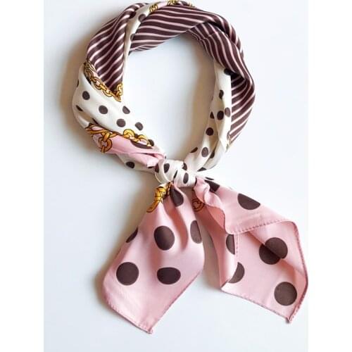 60cm Women Silk Square Scarf Small Bandana Dot Stripe Colorful Print Foulard Fashion Neckwear Handkerchief [3656]