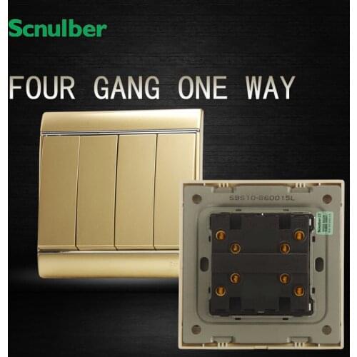 86mm standard luxury champagne light 250v 16a 4 gang 1 way wall mounted switch