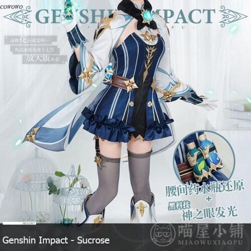 Anime! Genshin Impact Sucrose Game Suit Lovely Uniform Cosplay Costume Halloween Carnival Party Outfit For Women 2021 NEW