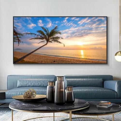 Big Size Scenery Sea Beach Poster Tree Sun Bridge Landscape HD Wall Pictures Canvas Painting Prints for Living Room Home Decor