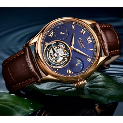 Luxury Brand Tourbillon Hand Wind Mechanical Mens Watch Business Moon Phase Sapphire Skeleton Waterproof Movement Watch For Men