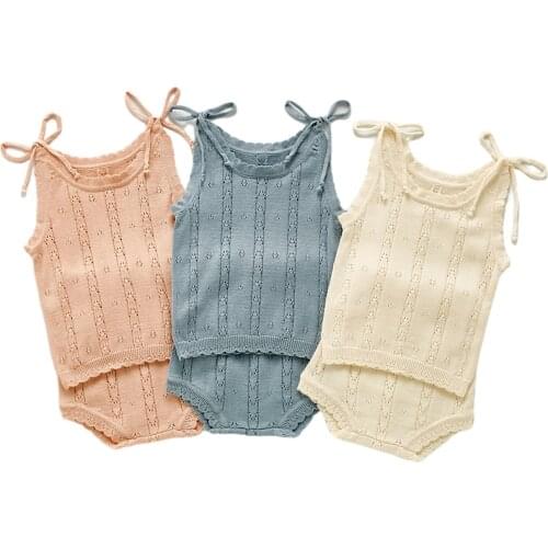 Baby Sweet Cotton Knitt Strap Shirt+Short Pants Suit for Toddler Girls Clothing Set Newborn Baby Girls Outfits Princess Costumes