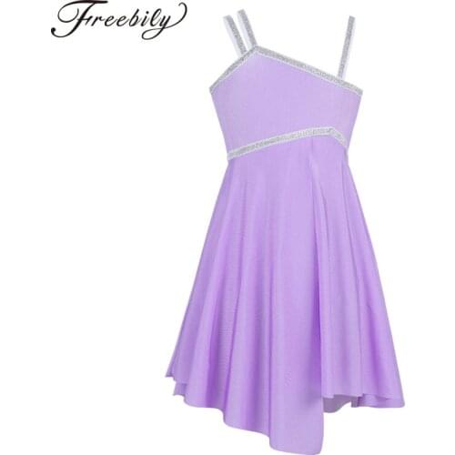 Kids Teens Ballet Dance Class Dress Shoulder Straps Shiny Gymnastics Ballerina Dance Leotard Girls Latin Lyrical Dance Costumes