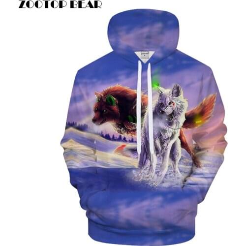 Purple 3D Hoodies Wolf Hoodie Men Women Hoody Streatwear Sweatshirt Print Tracksuit Anime Pullover Harajuku DropShip ZOOTOPBEAR