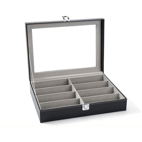 8 pieces capacity eyeglass counter table display box sunglass presentation case tray eyewear collection storage box glass top