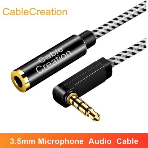 Aux Extension Cable, CableCreation 90 Degree 3.5mm TRRS Male to Female Extended Stereo Audio Cable, Right Angle 4-Conductor
