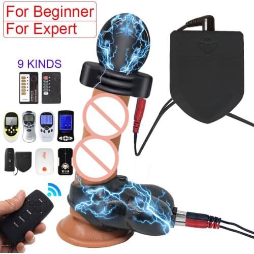 Chastity Cage Electro Penis Electric Stimulation Glans Stimulator Cock/Scrotum Shock Testicle Stretcher Estim Sex Bdsm Toys