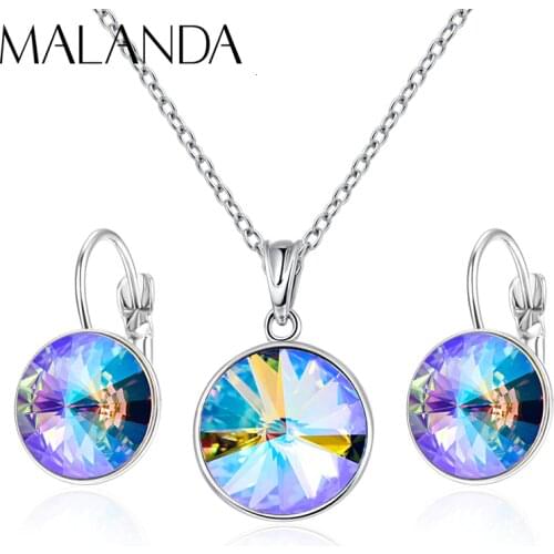 Crystals From Swarovski Drop Earrings Round Necklace Drop Earrings Set Fashion Dangle Earrings Jewelry Set Party Wedding Gift