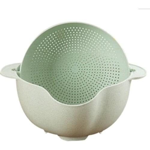 Washing Basket Double Drain Basin Sink Washing Rice Bowl Fruit Tray Drain Basket Wash Rice Basket Kitchen Strainer Noodles Veget
