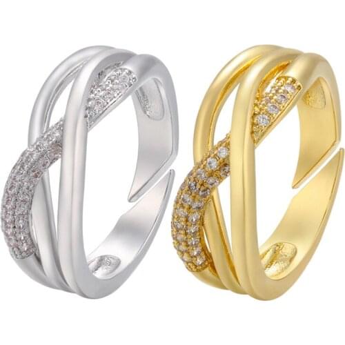 Micro Paved Zircon Layered Ring Boho Wave S-shaped Cross Fashion Jewelry Wholesale Bulk Rings for Women