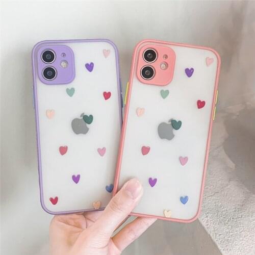 Fashion Cute Love Heart Case For iPhone 12 11 Pro Max XS Max XR X 12 Mini 7 8 Plus SE 2020 Matte Bumper Shockproof Clear Cover