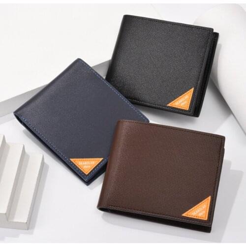 Mens Short Wallet Cross Pattern Three Fold Zipper Coin Purse Multi-Card Slot Drivers License Card Case Wallet
