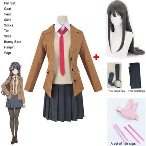 2021 New Anime Sakurajima Mai Cosplay Costume Rascal Does Not Dream of Bunny Girl Senpai Mai Cosplay Wig and Bunny Ears Headwear