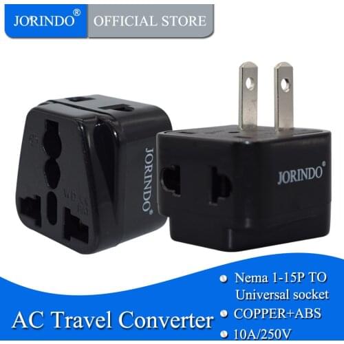 JORINDO Wholesale Black white 250v 10a copper Universal America 2 Pin AC power adaptor Plug USA Canada japan Travel Adapter plug