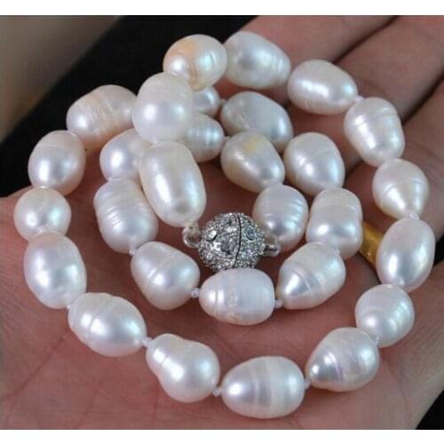11-13MM Genuine Natural white akoya cultured pearl necklace Magnet Clasp 17" Factory Wholesale price Women Gift word Jewelry