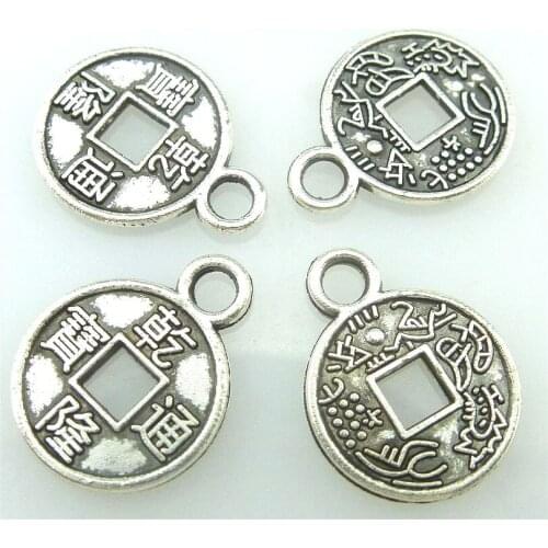 30pcs Antique Silver 12*9.5mm Zinc Alloy Chinese Ancient Coins Charms Pendants Diy Jewelry 15396 Findings Accessories Wholesale