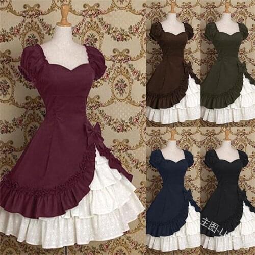 Plus size S-5XL Women Fashion Classic Lolita Drapery Dress Ruffle Tiered Pretty Bow Dress Retro Short Sleeve Patchwork Dress