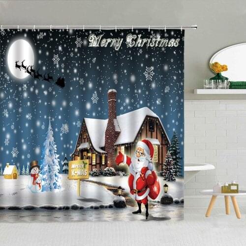 Merry Christmas Shower Curtain Santa Claus Snowflake Elk Fireplace Snowman Polyester Fabric Bathroom Hanging Curtains Washable