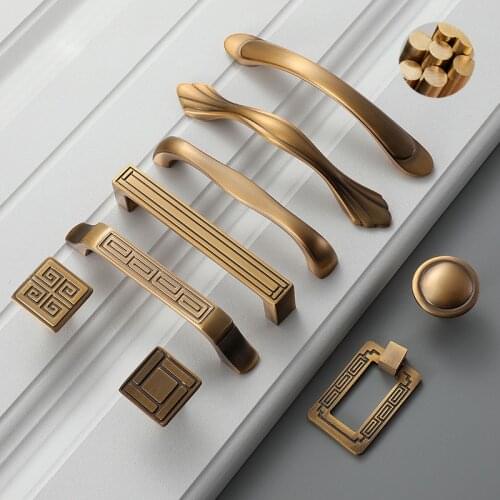 Retro Antique Brass Furniture Handles Knobs Round Bronze Vintage Wardrobe Bathroom Kitchen Accessory Cabinets Door Pull Handle