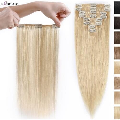 S-noilite 70g-110g Clip In Hair Extensions Human Hair 8pcs/Set Natural Hair Black Blonde Non-Remy 10Inch 16Inch 22Inch Hair Clip