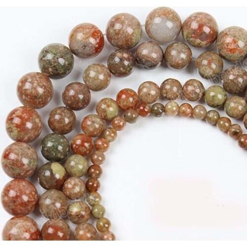Fctory Price Natural Stone Chinese Unakite Round Beads 16" Strand 4 6 8 10 12MM Pick Size For Jewelry Making diy