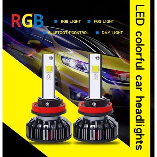 LED Headlight RGB Chip COB Car Light LED Bulbs H4 H1 H7 Smartphone App-controlled for Car Fog Lights Spot Beam Driving Light 12V