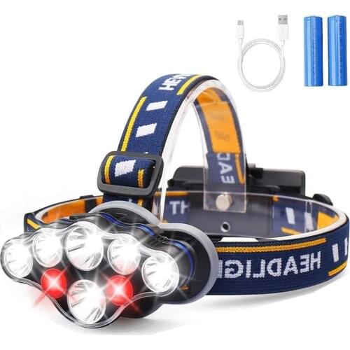 T6 COB LED Headlamp USB Rechargeable 8 Modes Headlight Lamps Flashlight Zoomable Waterproof Super Bright for Camping Fishing