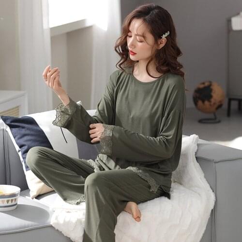 Net Red Two-Piece Set Spring Summer Modal Home Service Suit Plus Size Youth Women Pajamas Loose Sleepwear Pijama Mujer M-3XL
