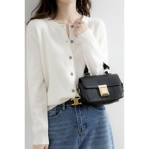 Cashmere Cotton Blend Knitted Cardigan Women Tops 2021 Autumn Winter Korean Chic Elegant Streetwear Pull Femme Hiver Sweater