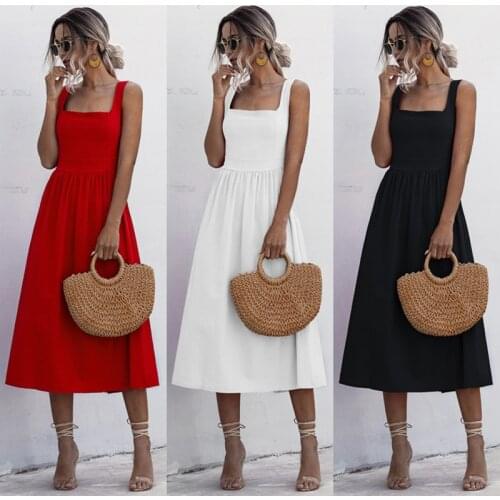 Women Long Dress Summer Sexy Backless Casual White Black Ruched Slip Midi Sundresses 2021 Ladies Strap Clothes For Women Y2k Red